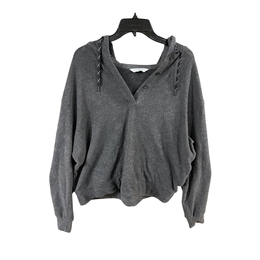 Alpine Design Womens Henley Hoodie Charcoal Gray Heather Oversized Sweatshirt L